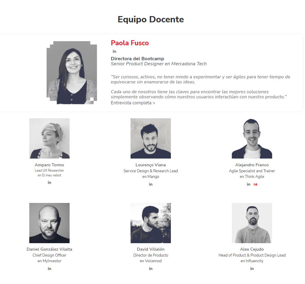 Equipo docente del Bootcamp Online End to End Product Design de GeeksHubs Academy
